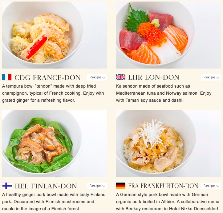 JAL's new donburi meals are offered from four European cities. Image - JAL