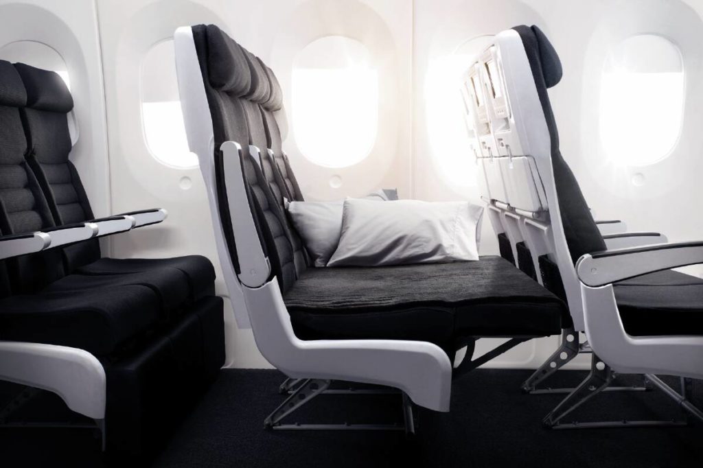 Air NZ Skycouch seat triple that creates a bed is shown here on the 787-9