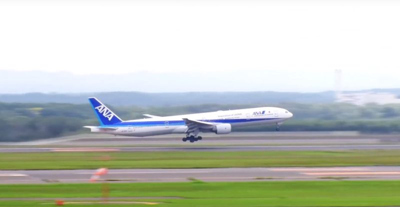 ANA aircraft taking off from runway