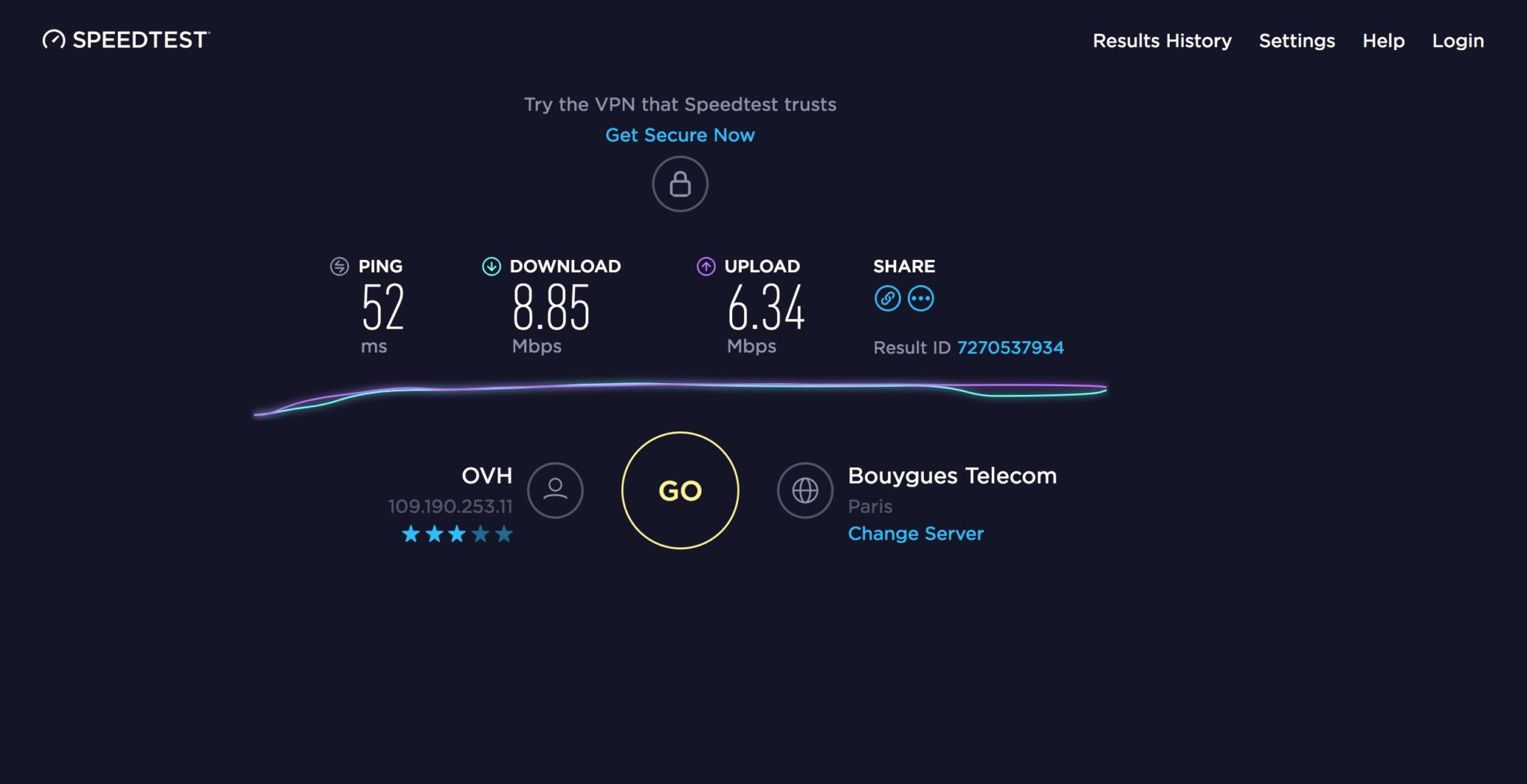 Speed test for TGV wifi