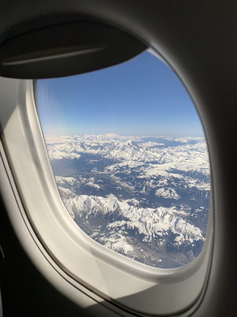 Looking out the window at the glorious Alps on Air Dolomiti’s E-195.