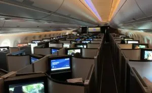 Moodlighting in the business class cabin on BA aircraft