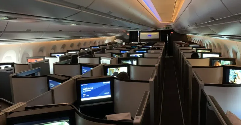 Moodlighting in the business class cabin on BA aircraft