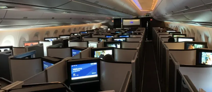 Moodlighting in the business class cabin on BA aircraft
