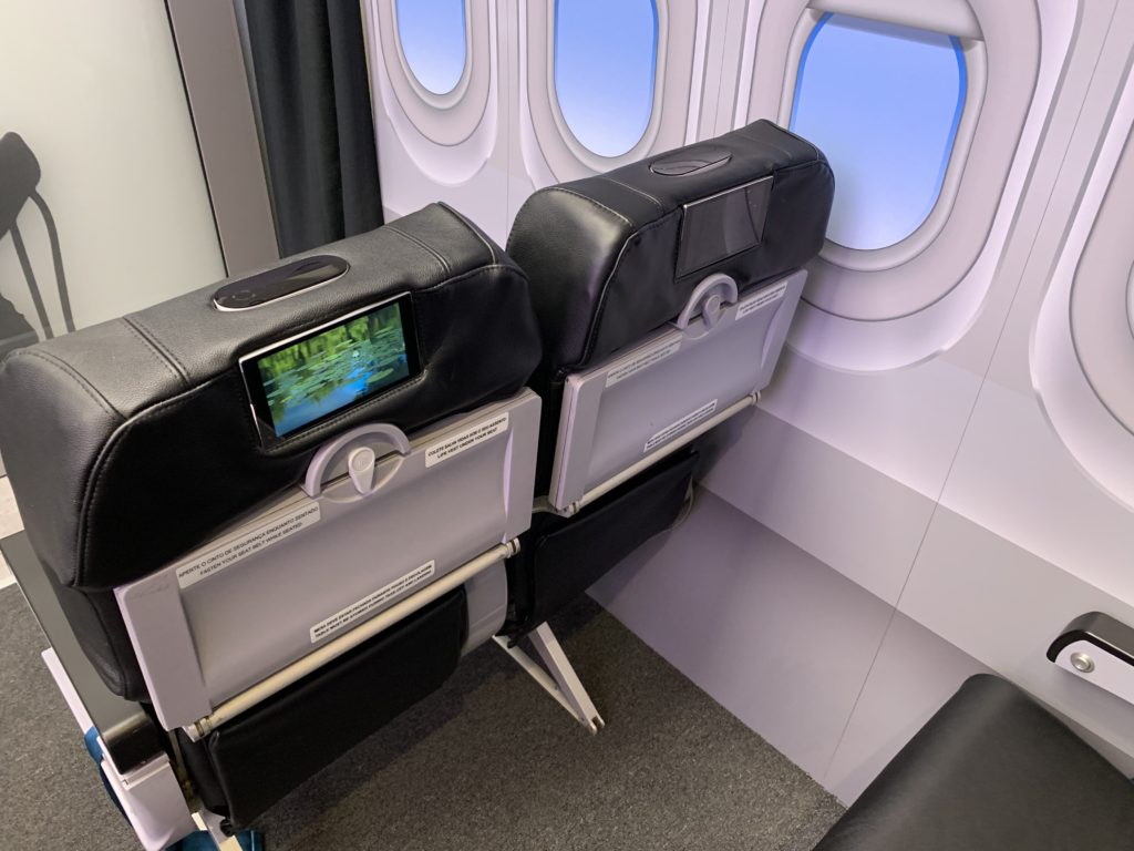 Mock up of aircraft seat showing IFE LiFi Enabled