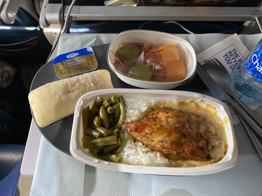 Inflight meal on aircraft tray table