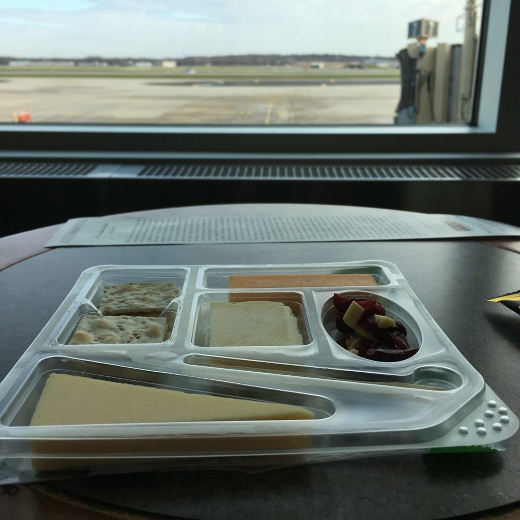 Cheese tray on airport table