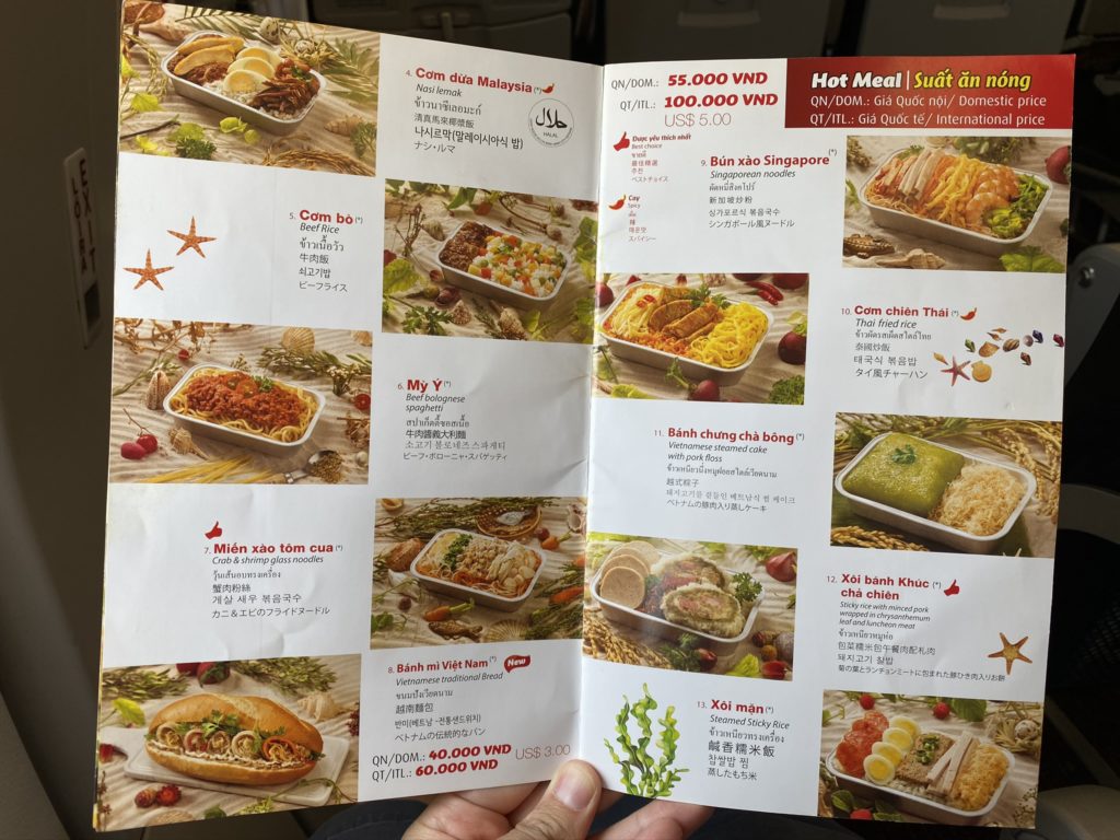 Menu on Vietjet flight