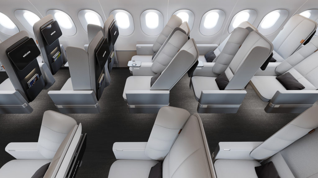 Interspace seat in a rendering of an aircraft interior