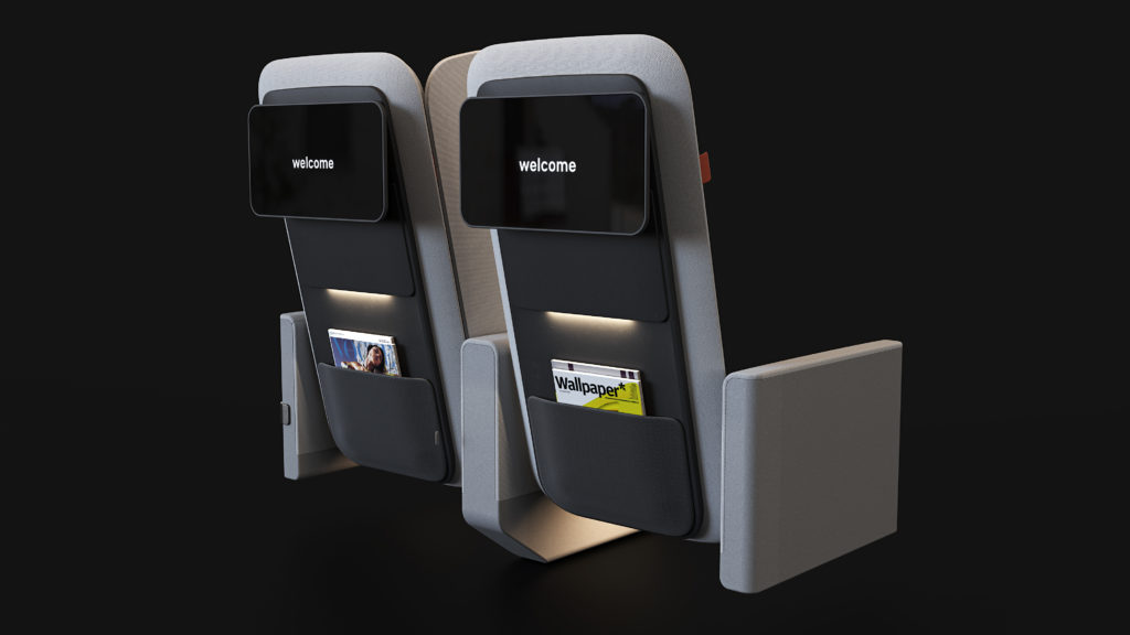 Seatback view of the seat showing IFE screen and pockets