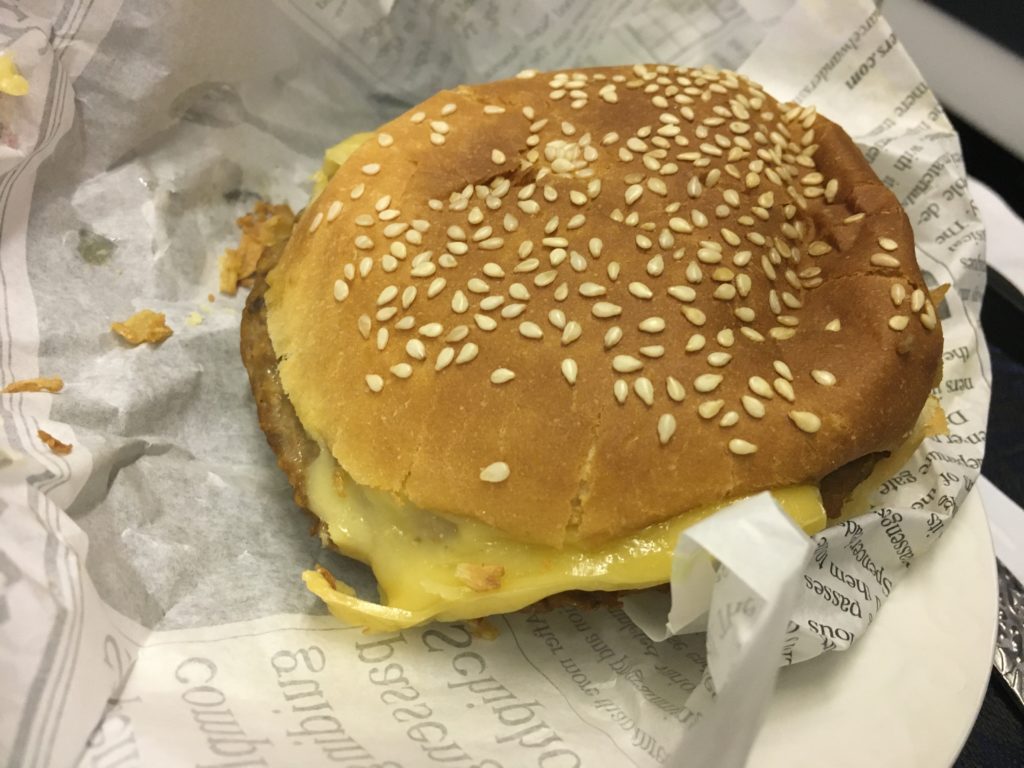 burger on meal tray