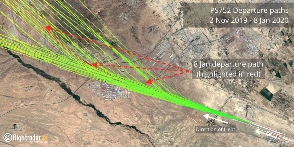 PS752 Departure paths from Novemeber 2019 to January 2020