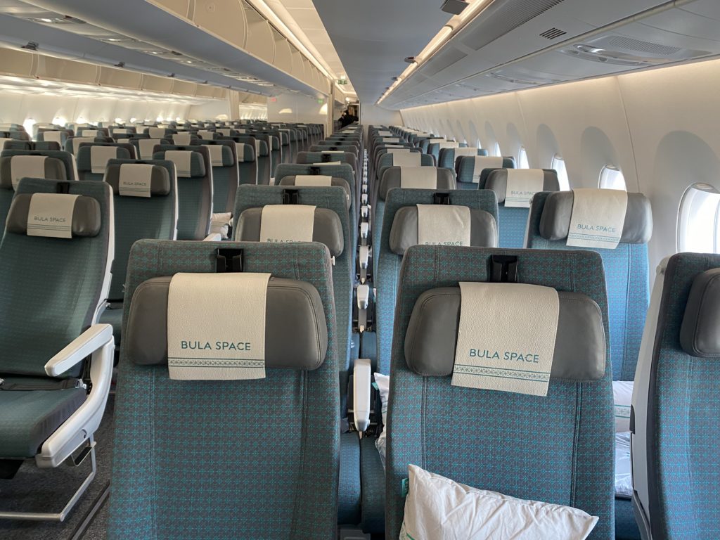 Fiji Airways' A350 XWB economy class seat showing Bula Space seats 