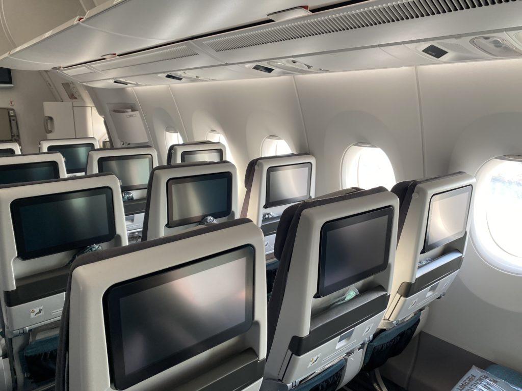 Thales seatback IFE on rows of economy seats aboard Fiji Airways' A350