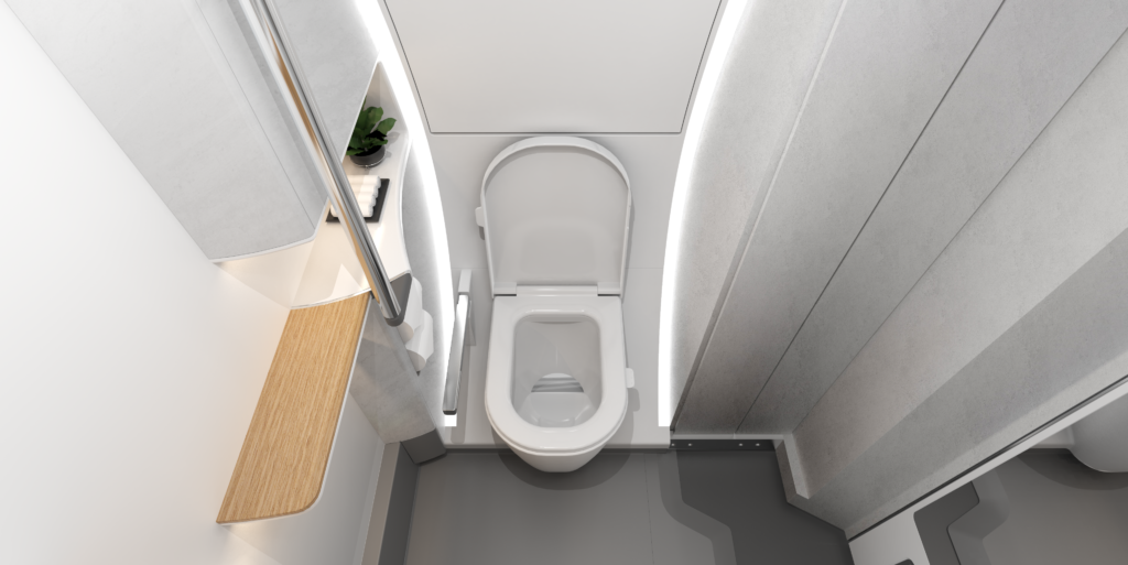 Overhead view of the ACCESS lavatory interior, showing ample space