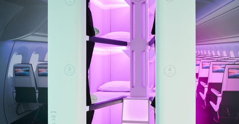 Skynest monument features six sleeping berths in a triple bunk.
