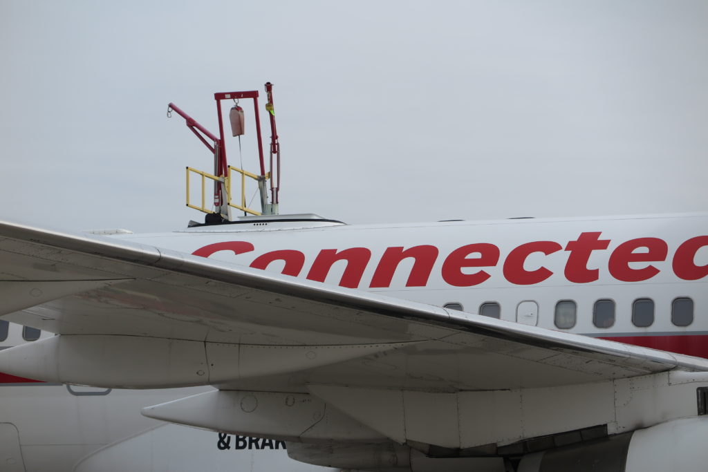 A side view of the Honeywell 757 testbed with Gilat's ESA installed on the top