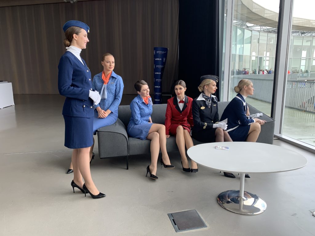 Aeroflot crew in different uniforms