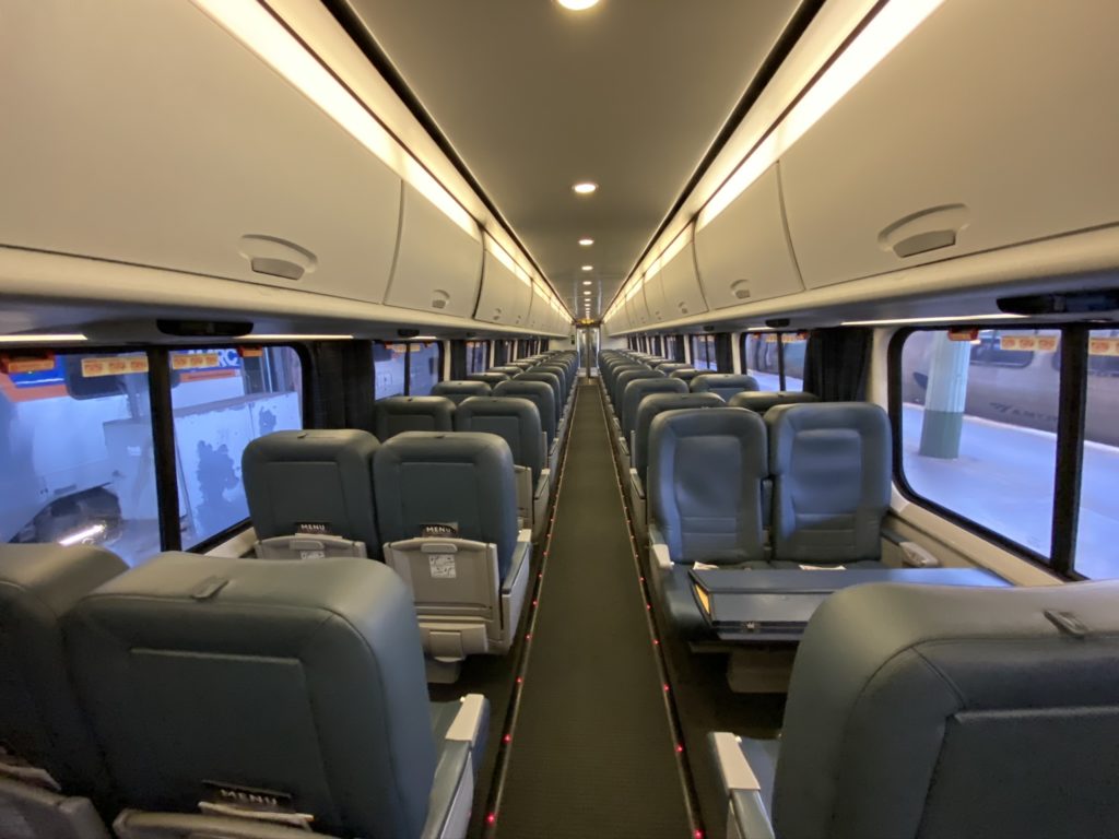 Empty train car on the Acela Nonstop service