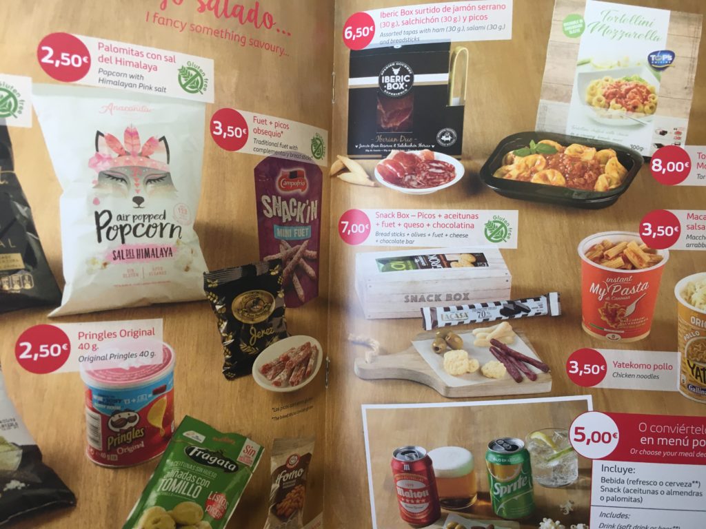 Iberia buy-on-board food menu