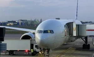 American 777 parked and ready to board