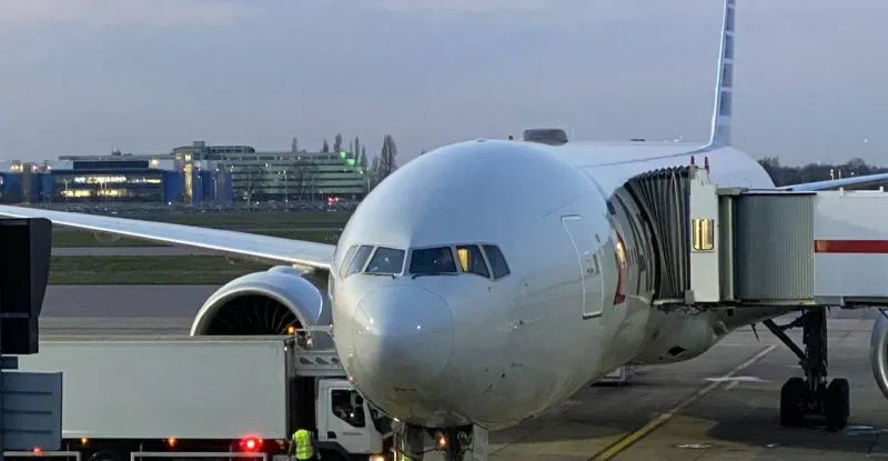 American 777 parked and ready to board