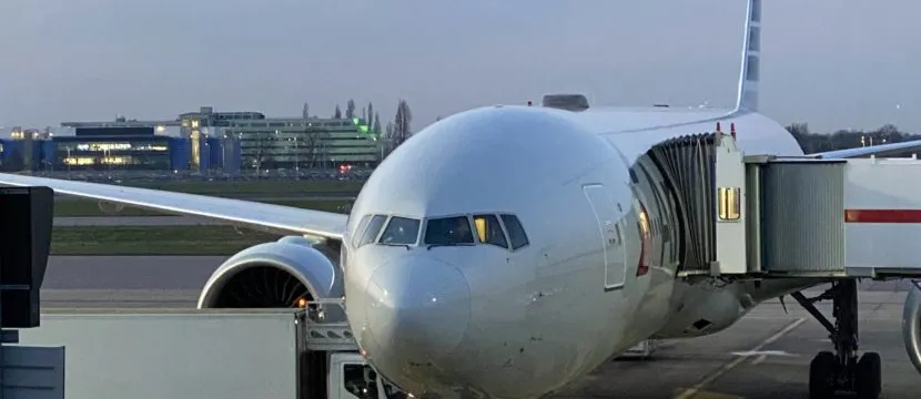 American 777 parked and ready to board