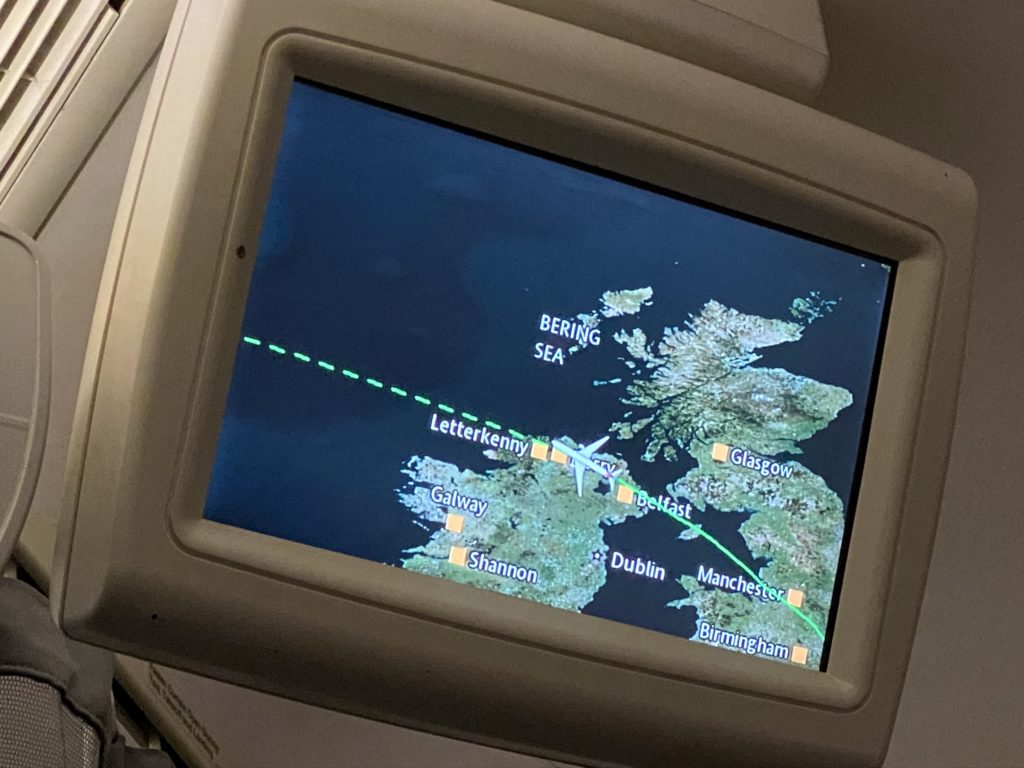 An overhead monitor with an image of the moving map