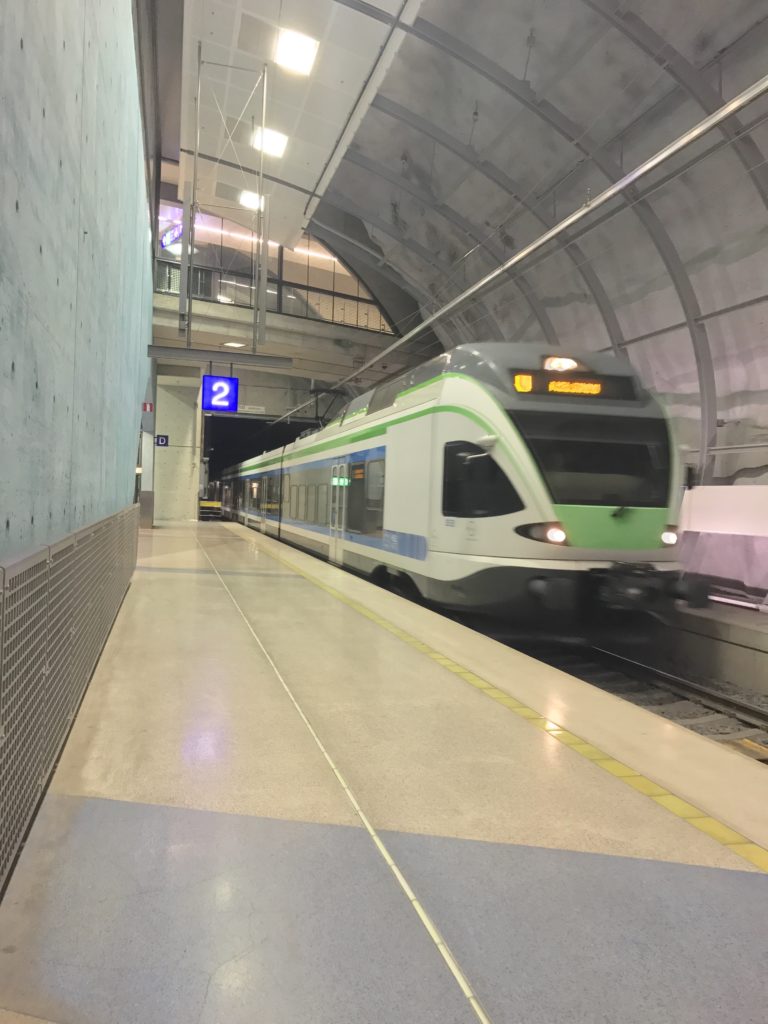 A train arriving at a platform