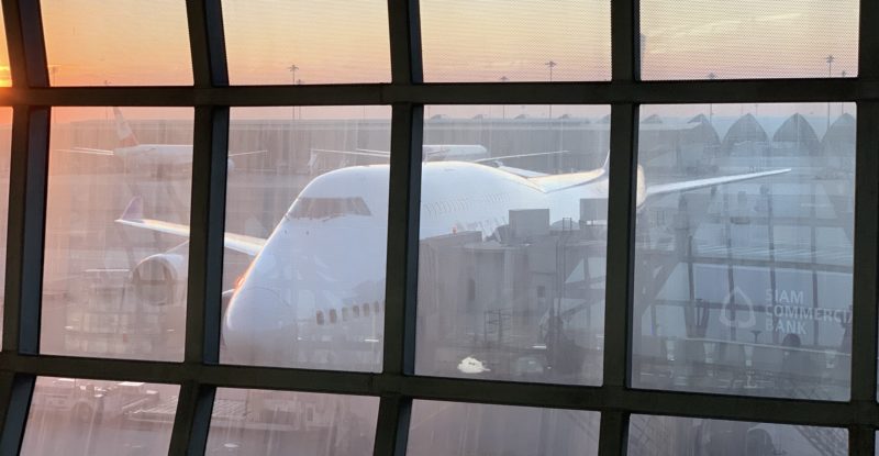 A 747 at the gate, as seen from the lounge windows