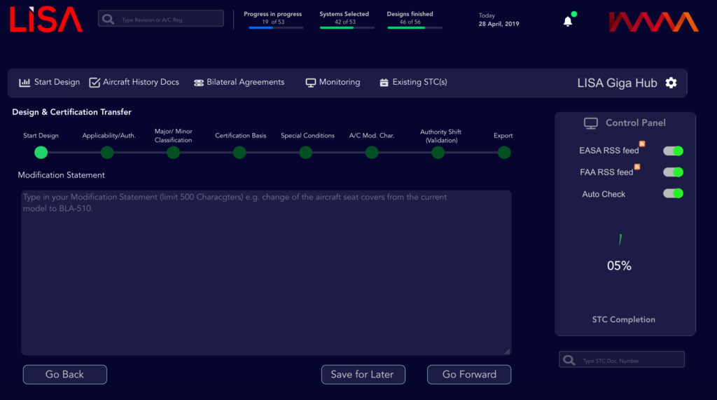 Another view of the LISA dashboard - a blue screen with data