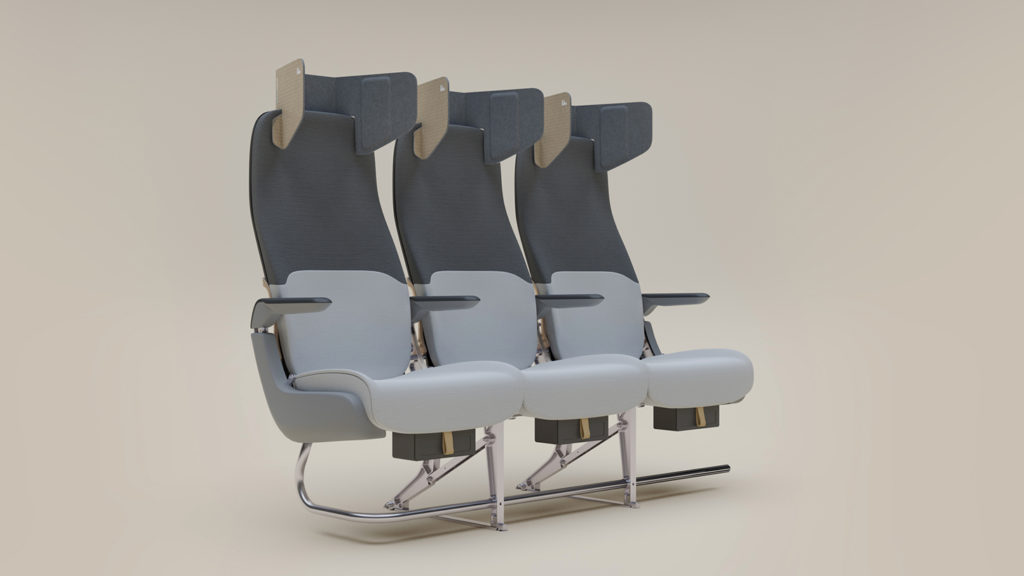  The HeadZone product, shown on three slimline seats, slips over the back of simple seats