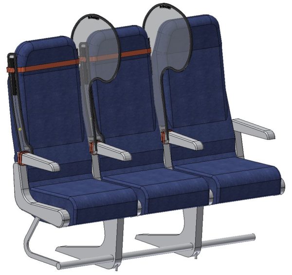 A graphic of a seat triple with the PPW on either side of the middle seat. Material straps are used to keep the solution in place.