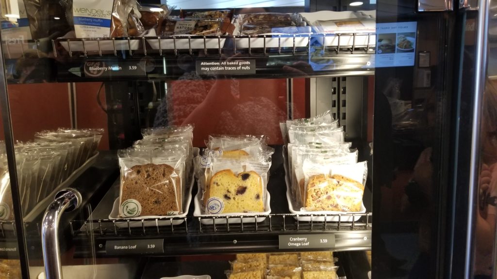 Packaged cakes on display on board BC Ferries