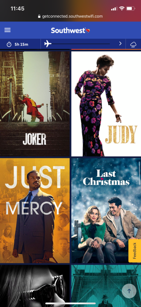 A screengrab of some of the movies on board, including "Last Christmas"