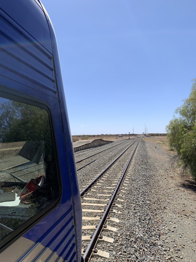 A view of the tracks in front of the Outback Xplorer en route