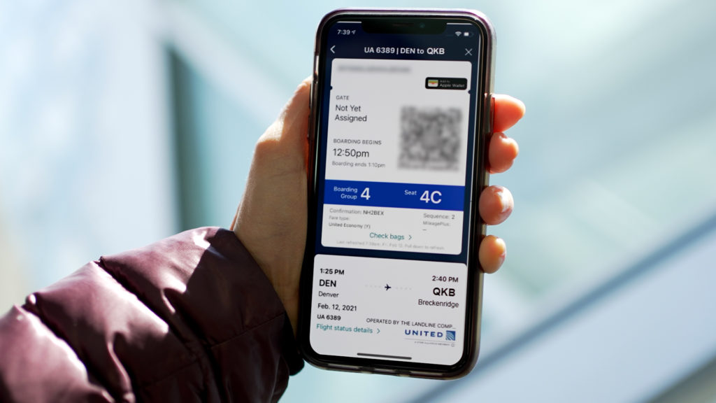 Boarding pass visiable on a passengers mobile device.