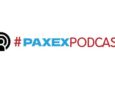 "#PAXEX" written in blue font and "Podcast" written in red front are following a connection icon in black.