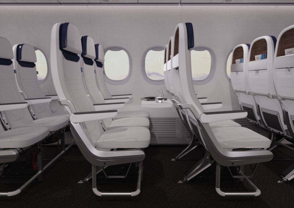 Adient Aerospace Ovation B737 version all in white with blue headrests