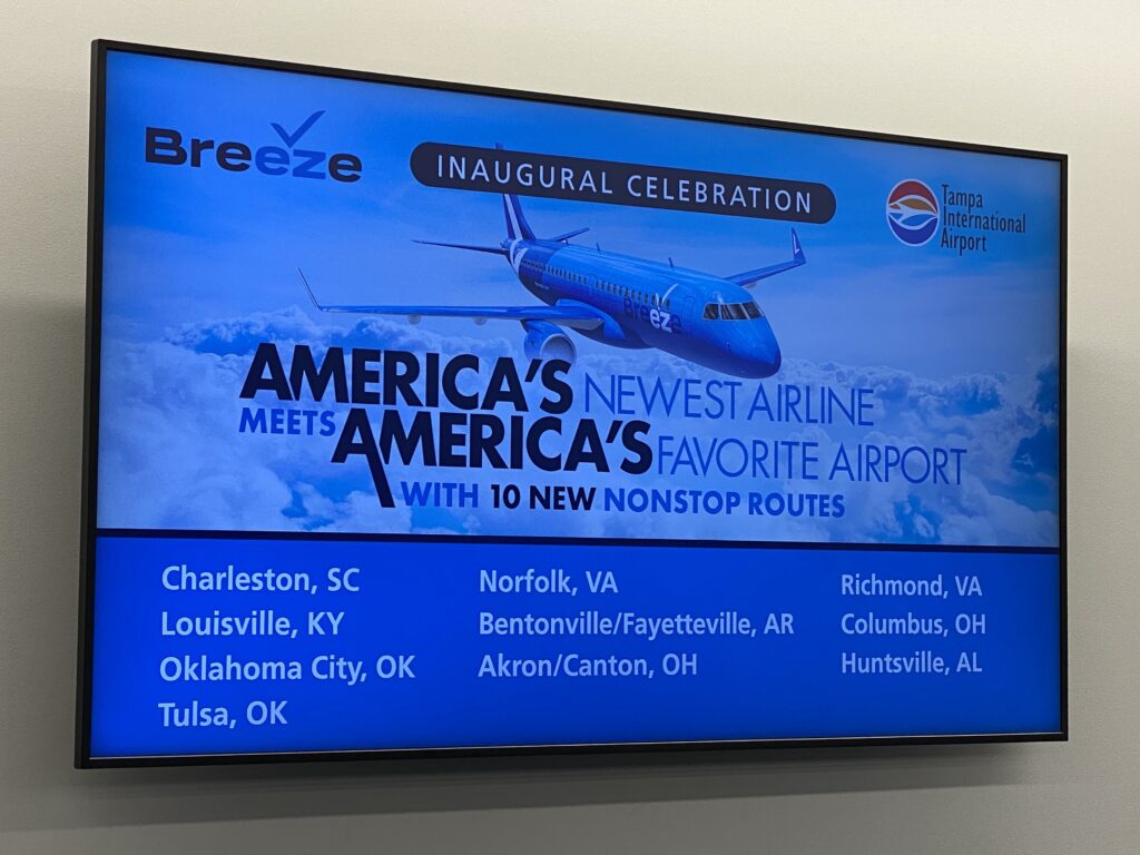 A large screen, celebrating the Breeze inaugural from Tampa today