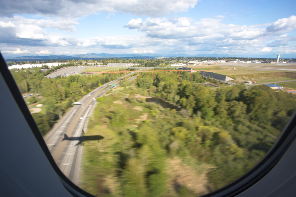 View from the window of a Frontier Airlines A321