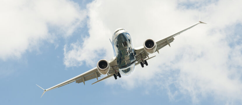 A Boeing 737 MAX, in Boeing livery, in-flight