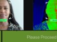 Split screen. Left side of the image is a photo of a woman. Right side of the image is a thermal reading of that same woman.