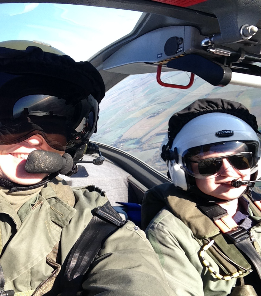 Hickson and 'Emily' flying a fast jet above the British countryside