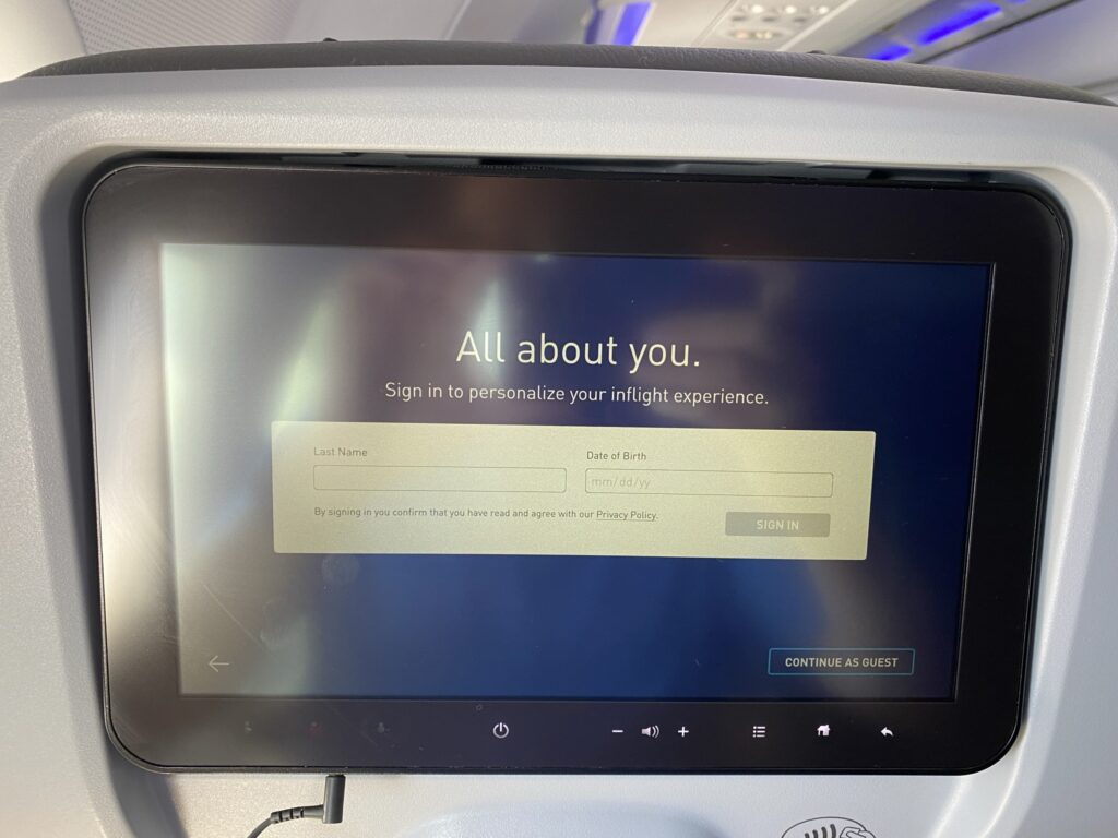 JetBlue IFE system prompting the flyer to answer some personal questions.