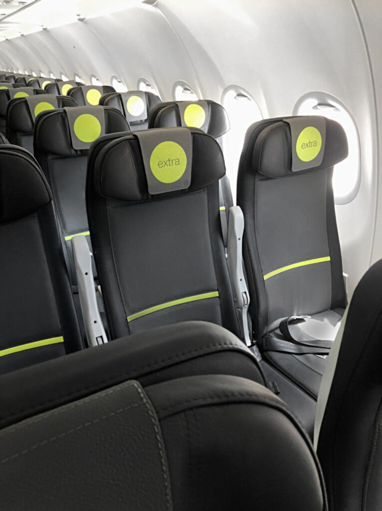 Essenza seat with black and green by Geven for S7 Airlines