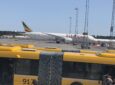 Ethiopian Airlines is seen at the gate of an airport