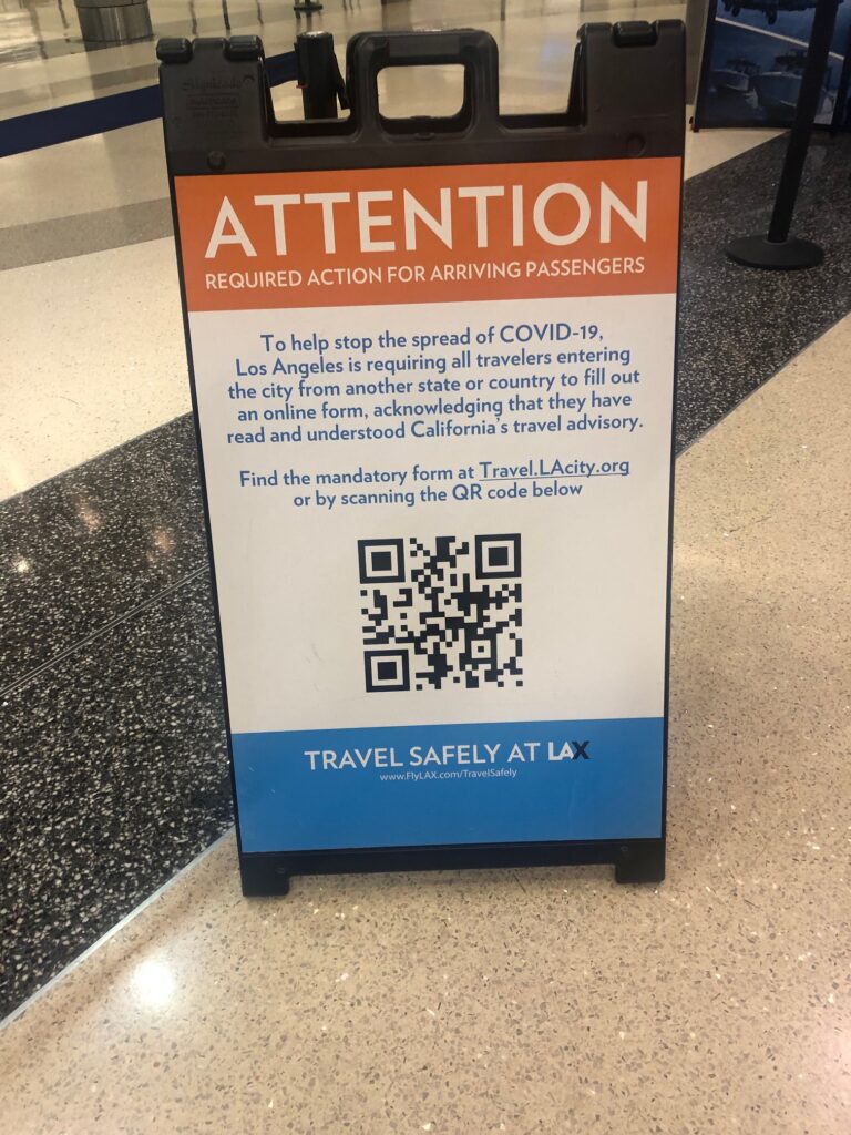 Covid Warning and regulations sign at airport Europe US