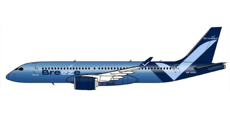 Rendering of Breeze Airways Airbus A220