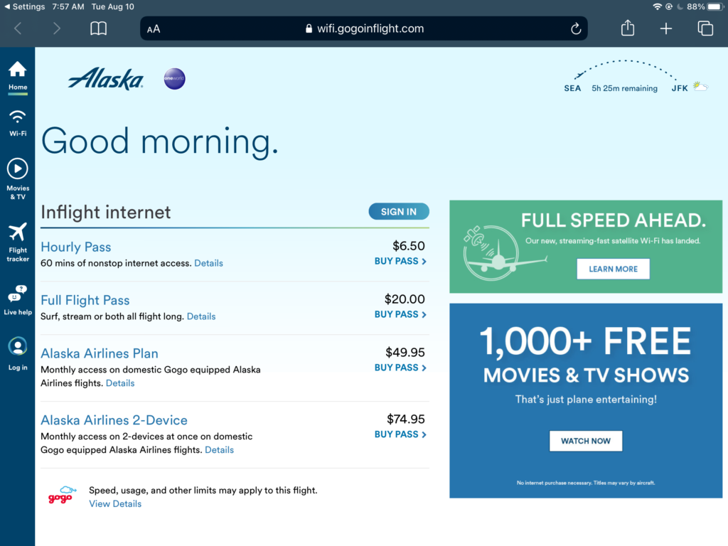 Different connectivity options on Alaska Airlines' A321neo.